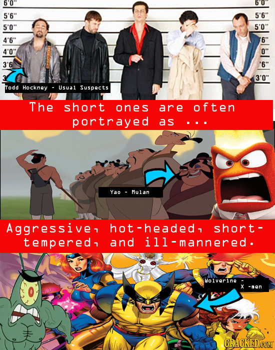 6'0 bo 5'6 5'6 5'0 5'0 4'6 6 4'0 0 3'6 '6 3'0 Todd Hockney Usual Suspects The short ones are often portrayed as ... Yao Mulan Aggressive, ho