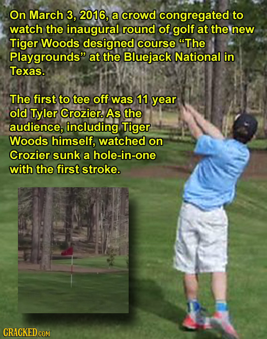 On March 3, 2016, a crowd congregated to watch the inaugural round of golf at the new Tiger Woods designed course The Playgrounds at the Bluejack Na