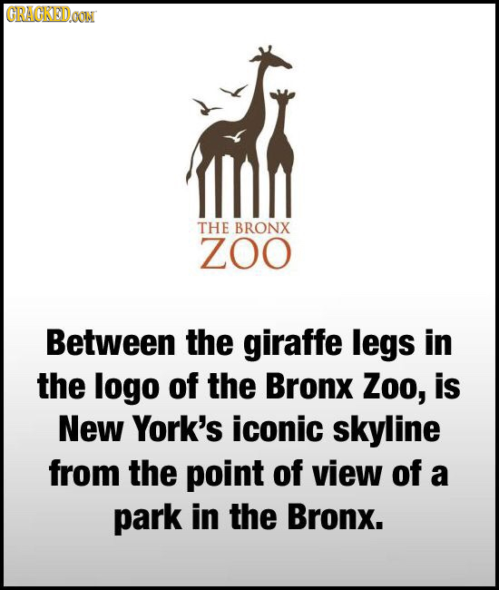 CRAGKEDO THE BRONX Z0O Between the giraffe legs in the logo of the Bronx Zoo, is New York's iconic skyline from the point of view of a park in the Bro