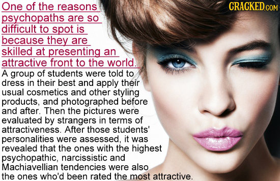 One of the reasons psychopaths are So difficult to spot is because they are skilled at presenting an attractive front to the world. A group of student