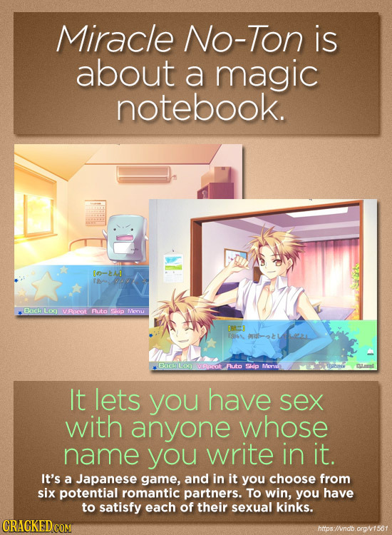 Miracle No-Ton is about a magic notebook. Rotal 18oe Back Log VRorat Auta Skip Meny 8864 ondomot ti BackLo URpcat Fluto Slip Men It lets you have sex