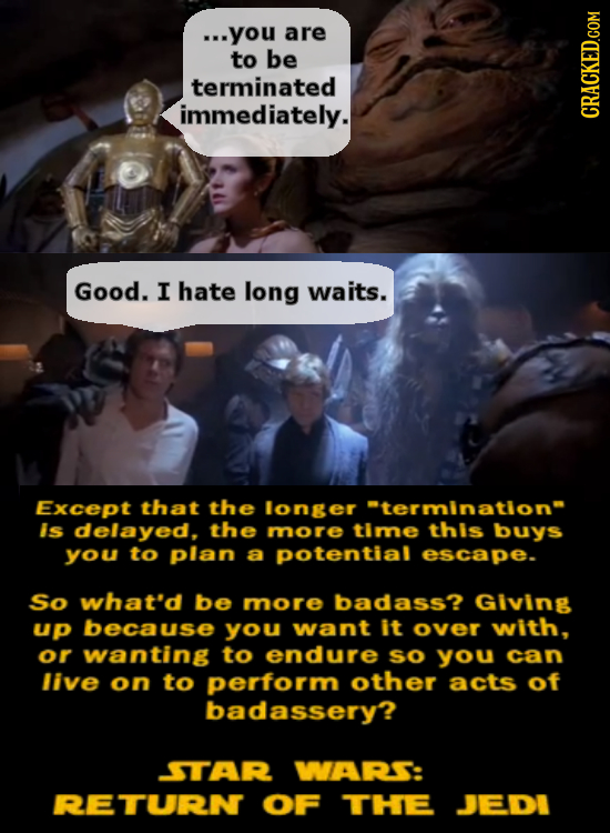 .you are to be terminated immediately. Good. I hate long waits. Except that the longer termination is delayed, the more time this buys you to plan a