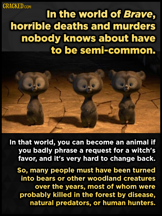 CRACKEDcO In the world of Brave, horrible deaths and murders nobody knows about have to be semi-common. In that world, you can become an animal if you