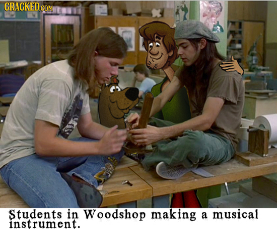 CRACKED COM Students in Woodshop making a musical instrument.