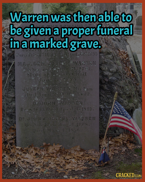 Warren was then able to be given a proper funeral in a marked grave. OPE Fel MA.GEo:H NARSEN 325 11341, SIai7 Hi JJe 174775 JOSEPH WABEN His 07 P 22.