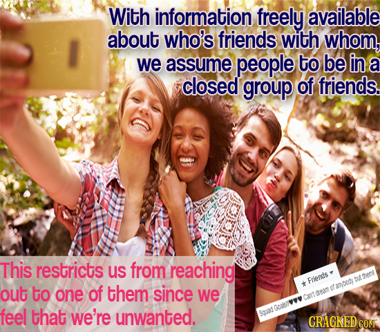 With information freely available about who's friends with whom, we assume people to be in a closed group of friends. This restricts us from reaching 