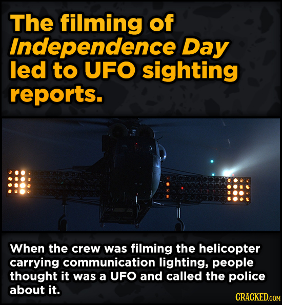 WTF Behind-The-Scenes Stories From Major Movie Sets - The filming of Independence Day led to UFO sighting reports.
