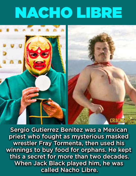 20 Characters You Never Realized Are Based On Real People - Sergio Gutierrez Benitez was a Mexican priest who fought as mysterious masked wrestler Fra