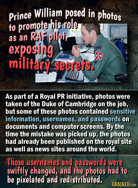 William posed in Prince photos his roler to promote RAF pilot as an exposing military secrets.i As part of a Royal PR initiative, photos were taken of