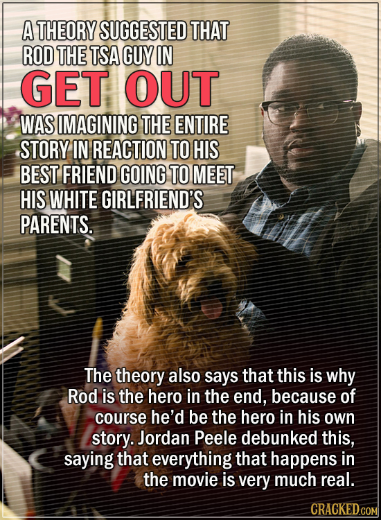 15 Convincing Fan Theories, Debunked - A theory suggested that Rod the TSA guy in Get Out was imagining the entire story in reaction to his best frien