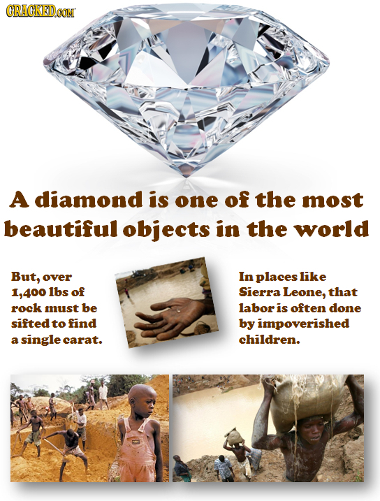 GRAGKEDCON A diamond iS one of the most beautiful objects in the world But, over In places like 1,400 lbs of Sierra Leone, that rock must be labor is