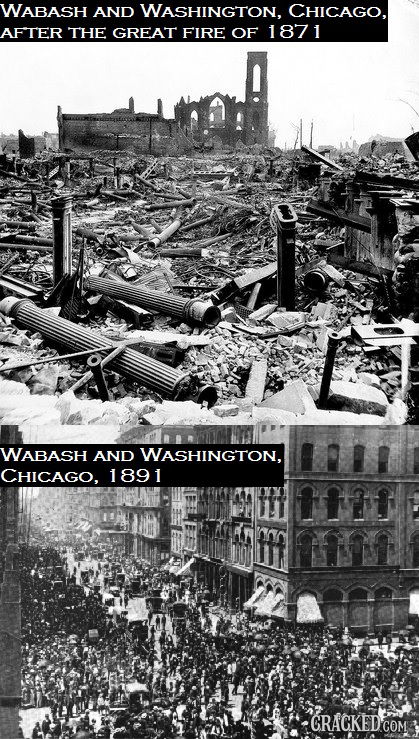 WABASH AND WASHINGTON. CHICAGO, AFTER THE GREAT FIRE OF 187 1 WABASH AND WASHINGTON. CHICAGO, 1891