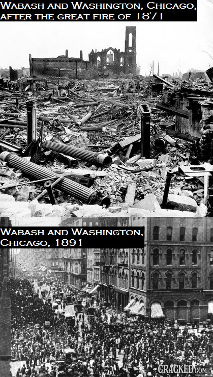 WABASH AND WASHINGTON. CHICAGO, AFTER THE GREAT FIRE OF 187 1 WABASH AND WASHINGTON. CHICAGO, 1891 