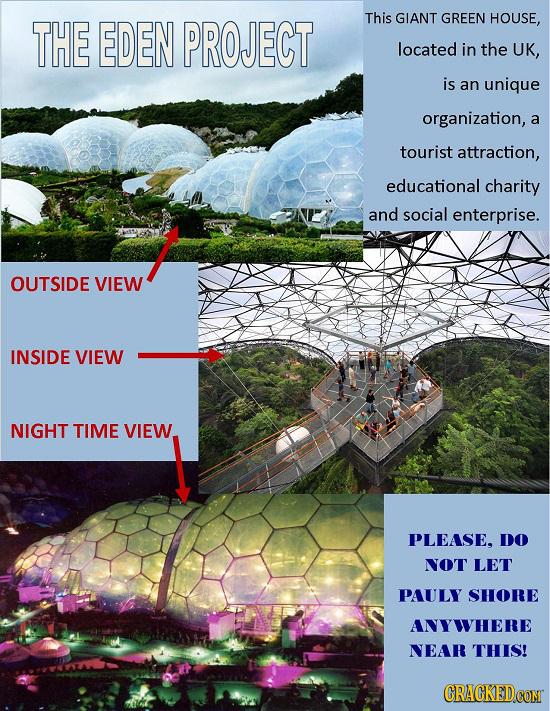 THE EDEN PROJECT This GIANT GREEN HOUSE, located in the UK, is an unique organization, a tourist attraction, educational charity and social enterprise