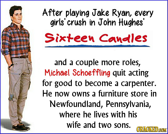 After playing Jake Ryan, every girls'crush in John Hughes' Sixteen Candles and a couple more roles, Michael Schoeffling quit acting for good to become