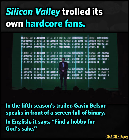 Silicon Valley trolled its own hardcore fans. 01180110 ettereet 81181118 0110100 e016888e 01100601 ee1eeeee 11e1ee0 oettif 11e00te 100010 01111001 ee1