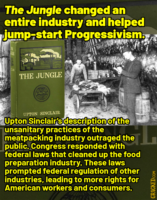 The Jungle changed an entire industry and helped jump-start Progressivism. THE JUNGLE UPTON SINCLAIR Upton Sinclair's description of the unsanitary pr