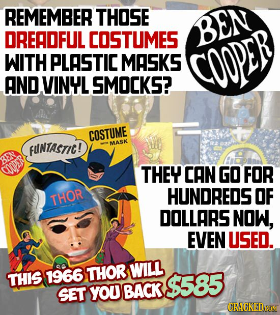 REMEMBER THOSE BEN DREADFUL COSTUMES WITH PLASTIC MASKS COOPER AND VINYL SMOCKS? COSTUME FUNTASTIC! wIr MASK BEN COOPER THEY CAN GO FOR HUNDREDS OF TH