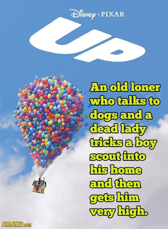 Disney PIXAR An old loner who talks to dogs and a dead lady tricks a boy scout into his home and then gets him very high. CRACKEDOON