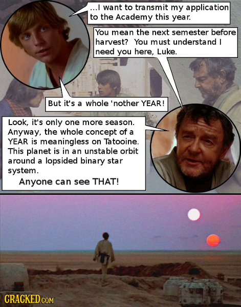 ...J want to transmit my application to the Academy this year. You mean the next semester before harvest? You must understand I need you here, Luke. B