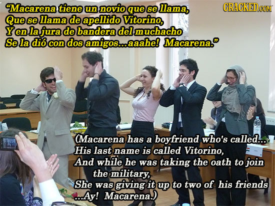 Macarena tiene un novio que se llama, CRACKEDCO CON Que se llama de apellido Vitorino, Yen la jura de bandera del muchacho Se la dio con dos amigos..