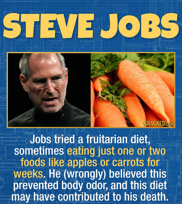 15 Bizarre Habits Of Incredibly Successful People - Jobs tried a fruitarian diet, sometimes eating just one or two foods like apples or carrots for we