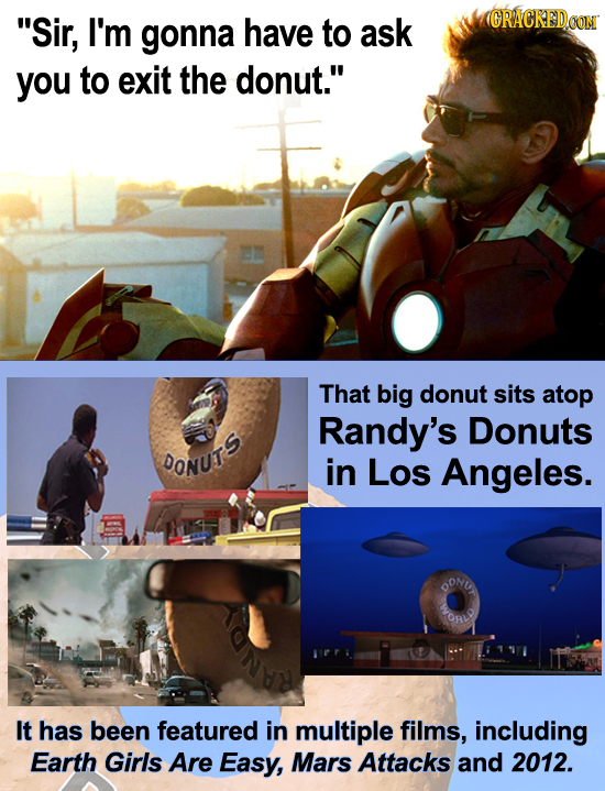 Sir, I'm gonna have to ask (CRACKEDCON you to exit the donut. That big donut sits atop Randy's Donuts DONUT in Los Angeles. OONLA ORL It has been fe