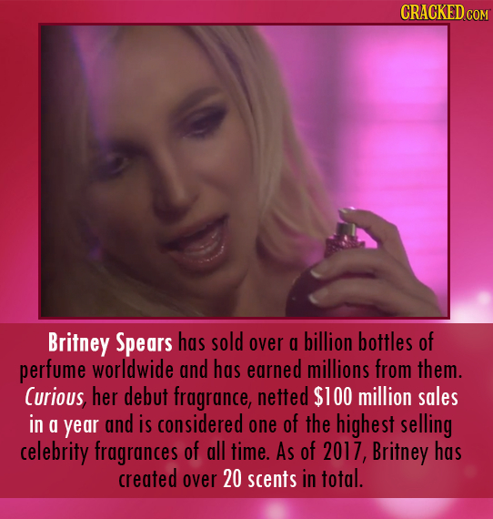 CRACKED COM Britney Spears has sold over a billion bottles of perfume worldwide and has earned millions from them. Curious, her debut fragrance, nette