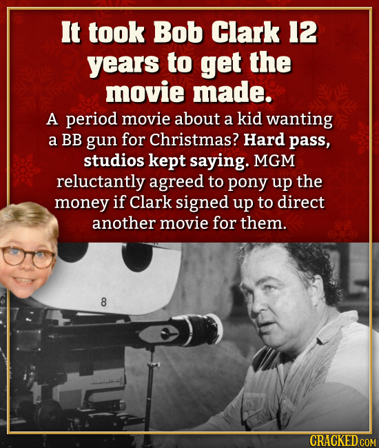It took Bob Clark 12 years to get the movie made. A period movie about a kid wanting a BB gun for Christmas? Hard pass, studios kept saying. MGM reluc