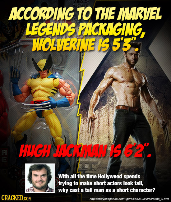 ACCORDING TO THE MARVEL LEGENDS PACKAGING, WOLVERINE IS 5'3 HIGH ACKAMAN IS 6'2. With all the time Hollywood spends trying to make short actors look
