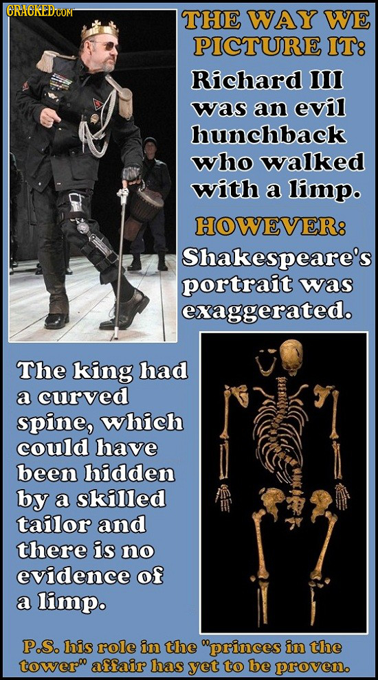 RACKEDCOM THE WAY WE PICTURE IT8 Richard III was an evil hunchback who walked with a limp. HOWEVER8 Shakespeare's portrait was exaggerated. The king h