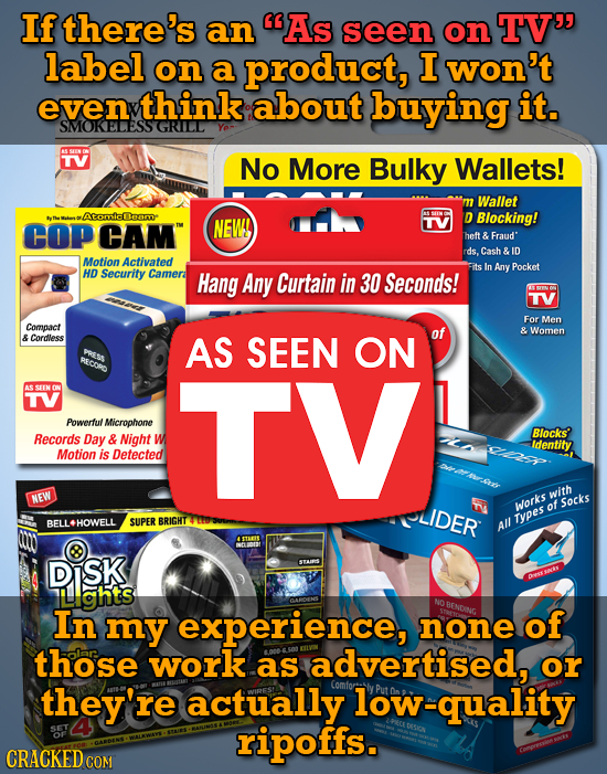 If there's an As seen on TV label on a product, I won't even think about buying it. SMOKELESS GRILL TV No More Bulky Wallets! Wallet mAomicleam COP