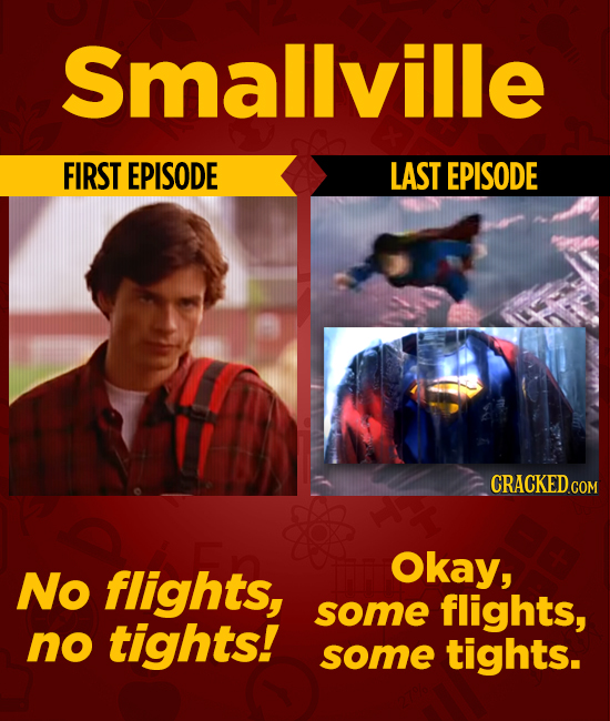 Smallville FIRST EPISODE LAST EPISODE No flights, Okay, some flights, no tights! some tights.