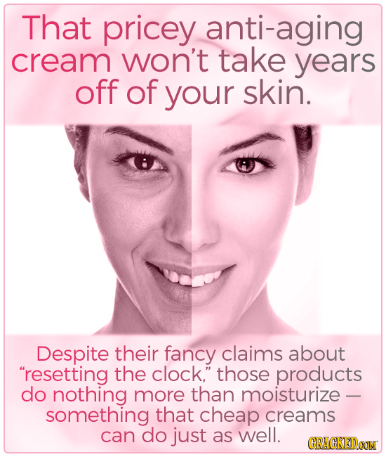 That pricey anti-aging cream won't take years off of your skin. Despite their fancy claims about resetting the clock, those products do nothing more