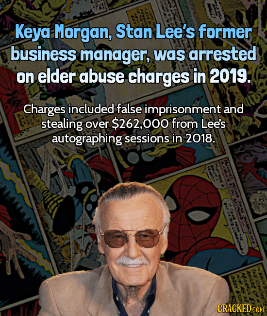 Keya Morgan, Stan Lee's former business manager, was arrested on elder abuse charges in 2019. Charges included false imprisonment and stealing over $2