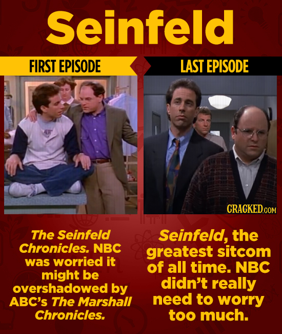 Seinfeld FIRST EPISODE LAST EPISODE CRACKEDCON The Seinfeld Seinfeld, the Chronicles. NBC greatest sitcom was worried it of all time. NBC might be did