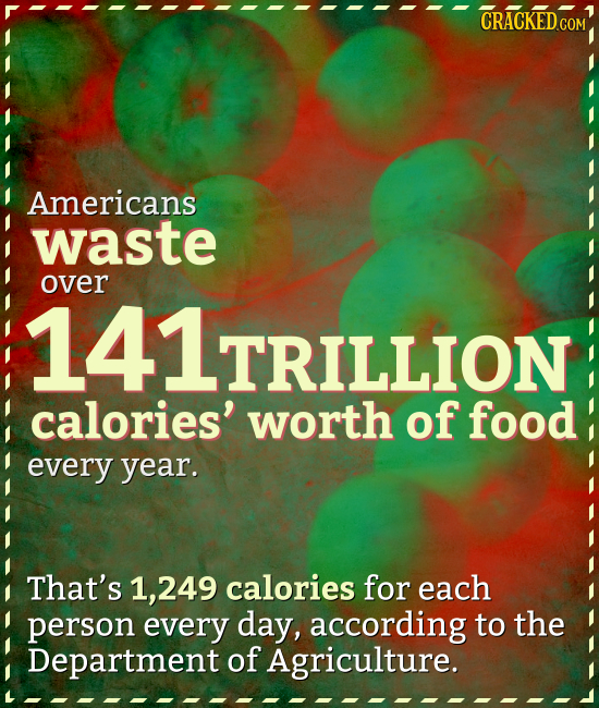 CRACKEDC Americans waste over 141TRILLION LTRILLION calories' worth of food every year. That's ,249 calories for each person every day, according to t
