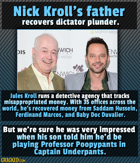 Nick Kroll's father recovers dictator plunder. MOFFLY MED IWICH DIS ENV ZFNE MEDIA Filr Jules Kroll runs a detective agency that tracks misappropriate