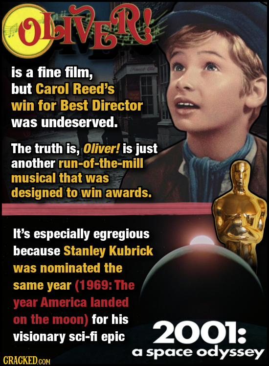 OLbIVE R is a fine film, Fwt but Carol Reed's win for Best Director was undeserved. The truth is, Oliver! is just another run-of-the-mill musical that