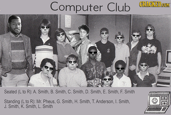 Computer Club CRAGKEDCON Seated (L to R): A. Smith, B. Smith, C. Smith, D. Smith, E. Smith, F. Smith Standing (L to R): Mr. Pheus, G. Smith, H. Smith,