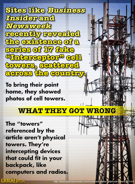 Sites like Business Insider and Newsweek recently revealed the existence of a series of 17 fake Interceptor cell towers, scattered across the countr