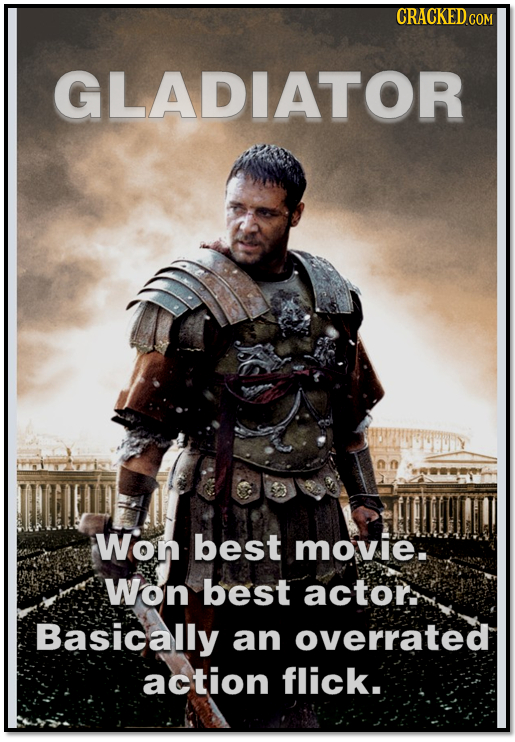 CRACKED COM GLADIATOR Won best movie. Won best acton Basically an overrated action flick.
