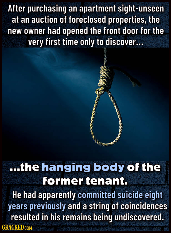 After purchasing an apartment sight-unseen at an auction of foreclosed properties, the new owner had opened the front door for the very first time onl