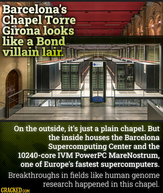 Barcelona's Chapel Torre Girona looks like a Bond villain lair On the outside, it's just a plain chapel. But the inside houses the Barcelona Supercomp