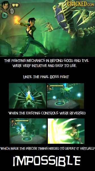 CRACKED COM THE FGHTING MECHANICS IN BEYOND GOOD AND EVIL WERE VERY INTUITIVE AND EASY TO USE. UNTIL THE FINAL BOSS FIGHT WHEN THE EXISTING CONTROLS W