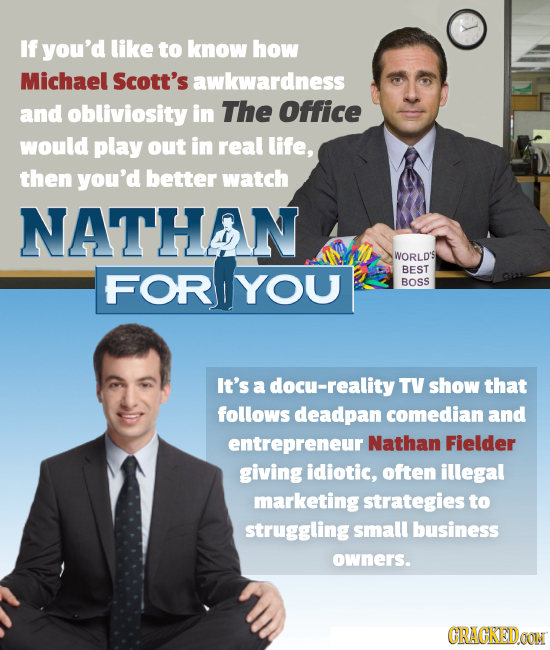 If you'd like to know how Michael Scott's awkwardness and obliviosity in The Office would play out in real life, then you'd better watch NATHAN WORLD'