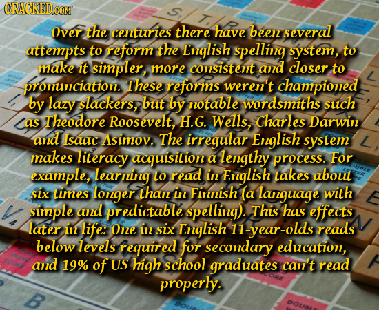 CRACKEDO CON Over the centuries there have been several attempts to reform the English spelling system, to make it simpler, more consistent and closer