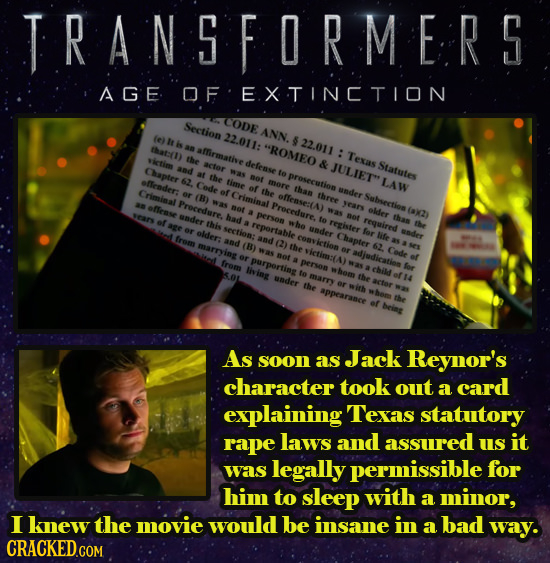 OOMERS TRANSFIR AGE OF E.XTINCTION Seetion CODE ANN. 22.011: $22.011: tat:fD) aMirmative ROMEO the Texas vietim defense & Statutes Chapter and JULIET