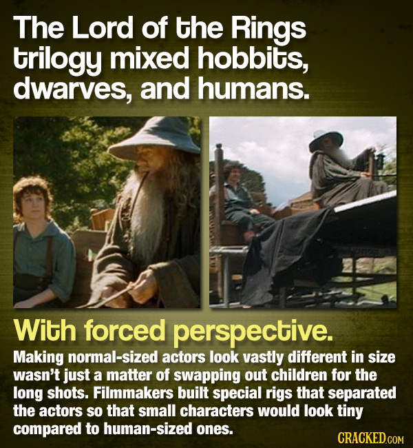 The Lord of the Rings trilogy mixed hobbits, dwarves, and humans. With forced perspective. Making normal-sized actors look vastly different in size wa