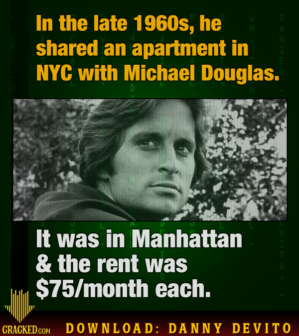 In the late 1960s, he shared an apartment in NYC with Michael Douglas. D N It was in Manhattan & the rent was $75/month each. CRACKED GOM DOWNLOAD: DA